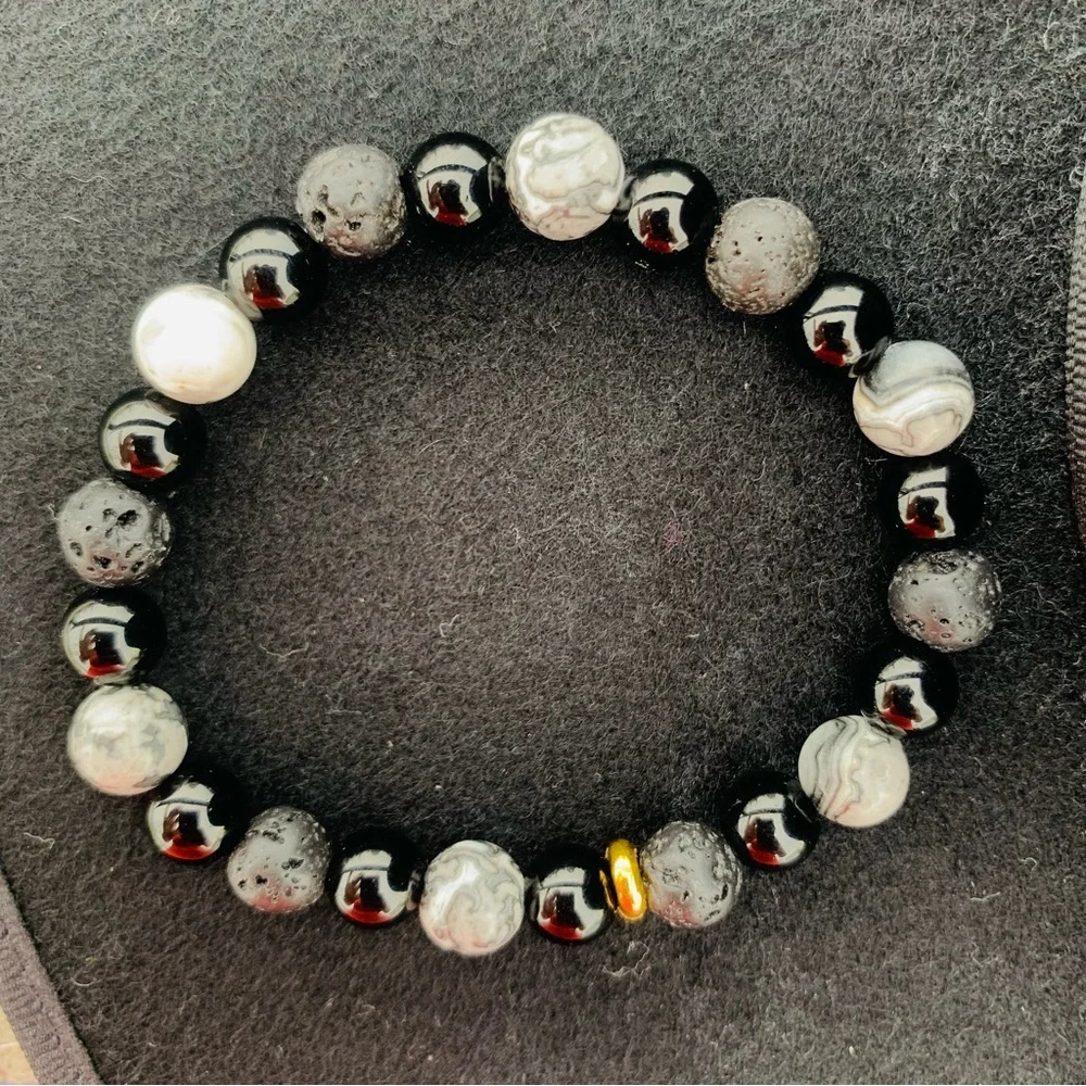 1pcs Men’s Round Beaded Stone Bracelets